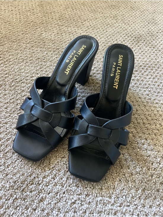 Saint Laurent Shoes - Saint Laurent Black Leather Knot Mule Heels
